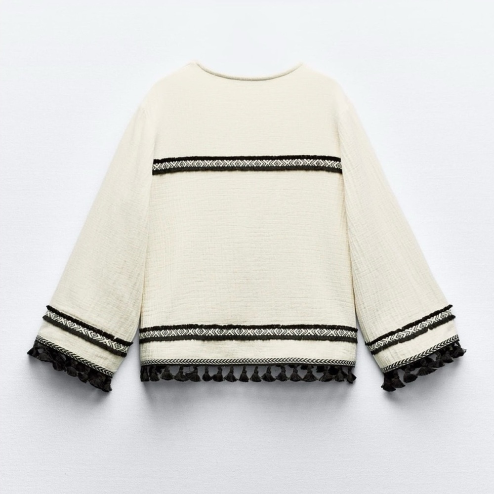 Zara Fringed Passementerie Jacket Cream and Black Long Sleeve - Picture 10 of 16